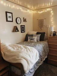 Bedroom interior with bed against the wall