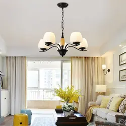 Chandelier in the interior of a small living room