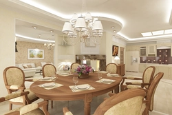 Tables in the interior of the kitchen living room