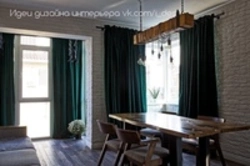Emerald curtains in the kitchen design