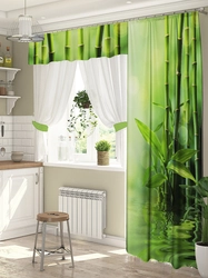 Emerald curtains in the kitchen design