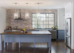 Gray brick in the kitchen interior