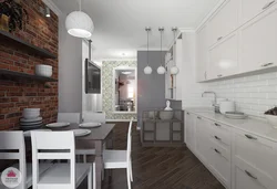 Gray brick in the kitchen interior