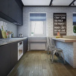 Gray brick in the kitchen interior