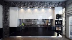 Kitchen design with dark wallpaper