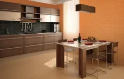 Qəhvə divar kağızı ilə mətbəx dizaynı