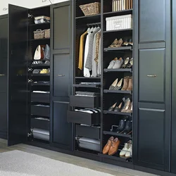 Black wardrobe in the hallway interior