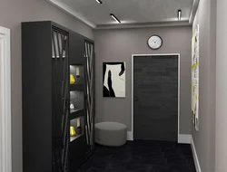 Black wardrobe in the hallway interior