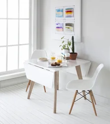 Rectangular table in the kitchen interior