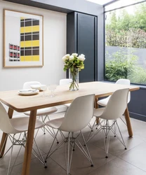 Rectangular table in the kitchen interior