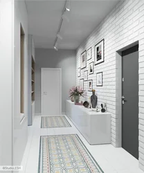 Hallway with white bricks photo