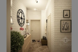 Hallway with white bricks photo