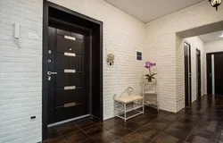 Hallway with white bricks photo