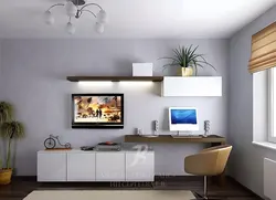 Photo of a wall in the living room with a computer desk photo