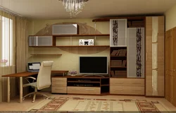 Photo Of A Wall In The Living Room With A Computer Desk Photo