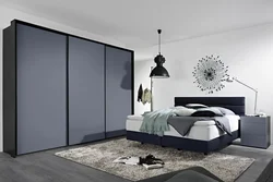 Gray wardrobe in the bedroom photo
