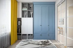 Gray wardrobe in the bedroom photo