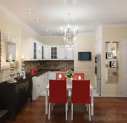 Qırmızı stullar ilə mətbəx daxili