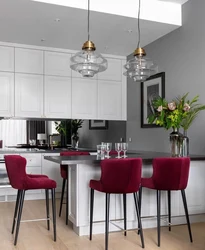 Kitchen interior with red chairs