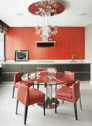 Kitchen interior with red chairs