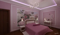 The whole bedroom is covered in roses photo
