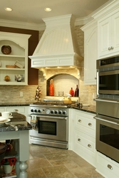 Photo of a kitchen with a corner hood