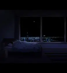 Photo of a bedroom at night