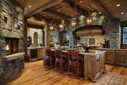 Photo of a kitchen made of wood and brick