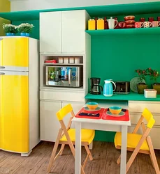 Kitchen interior with green refrigerator