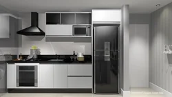 Design white kitchen gray refrigerator