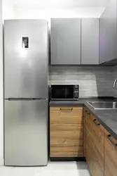 Design white kitchen gray refrigerator