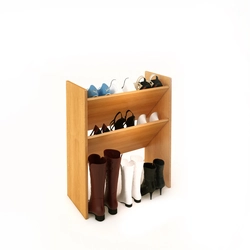 Shoe rack in the hallway made of wood photo