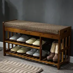 Shoe Rack In The Hallway Made Of Wood Photo