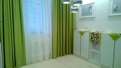 Curtains for green kitchen photo design