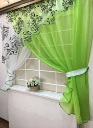 Curtains for green kitchen photo design