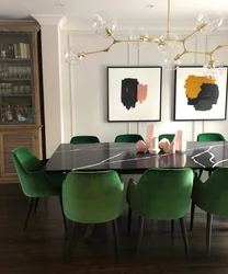 Emerald colored chairs for the kitchen in the interior