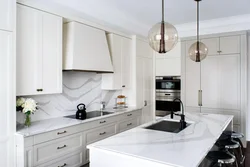 White Kitchen With Marble Splashback Photo