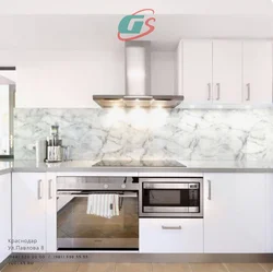 White kitchen with marble splashback photo