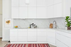 White Kitchen With Marble Splashback Photo