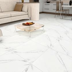 Marble-effect porcelain tiles on the kitchen floor photo