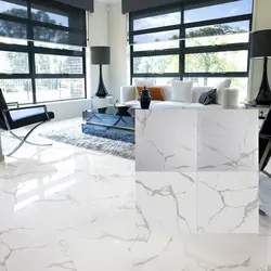Marble-effect porcelain tiles on the kitchen floor photo