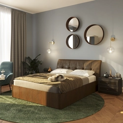 Brown bed in the bedroom interior photo