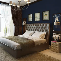 Brown bed in the bedroom interior photo