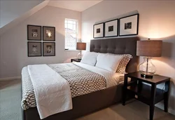 Brown bed in the bedroom interior photo