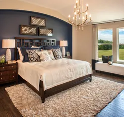 Brown bed in the bedroom interior photo