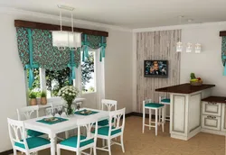 Дохили Ошхона Бо Пардаҳои Turquoise Акс
