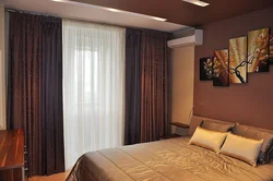 Beige-brown curtains for the bedroom photo