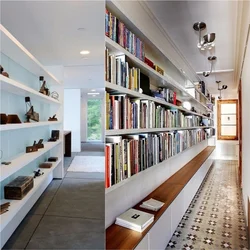 Shelving in a narrow hallway photo