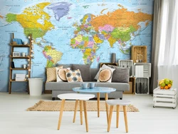 World map in the kitchen interior