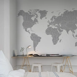 World map in the kitchen interior